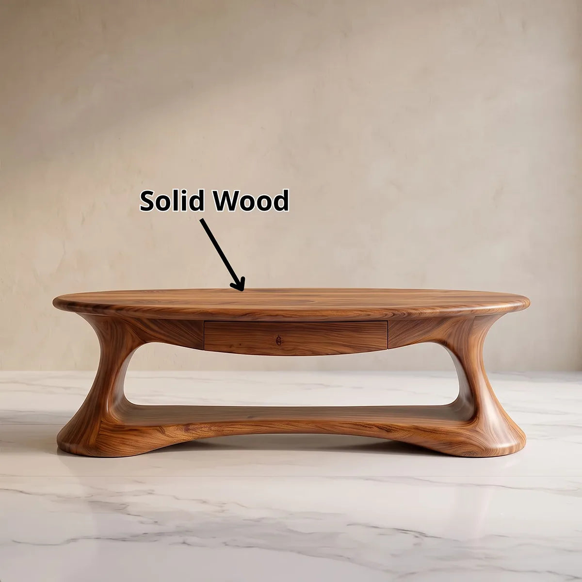 Modern Organic Coffee Table | Oval Coffee Table with Shelf for Living Room TH003-4419