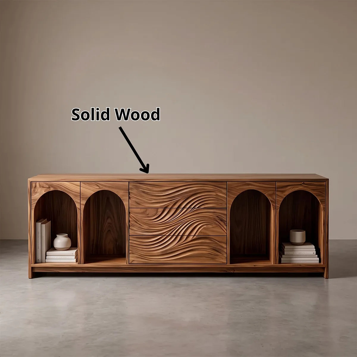 Modern Sideboard Cabinet | Wave Front Buffet Cabinet with Arched Open Shelves & Drawers TH003-8213