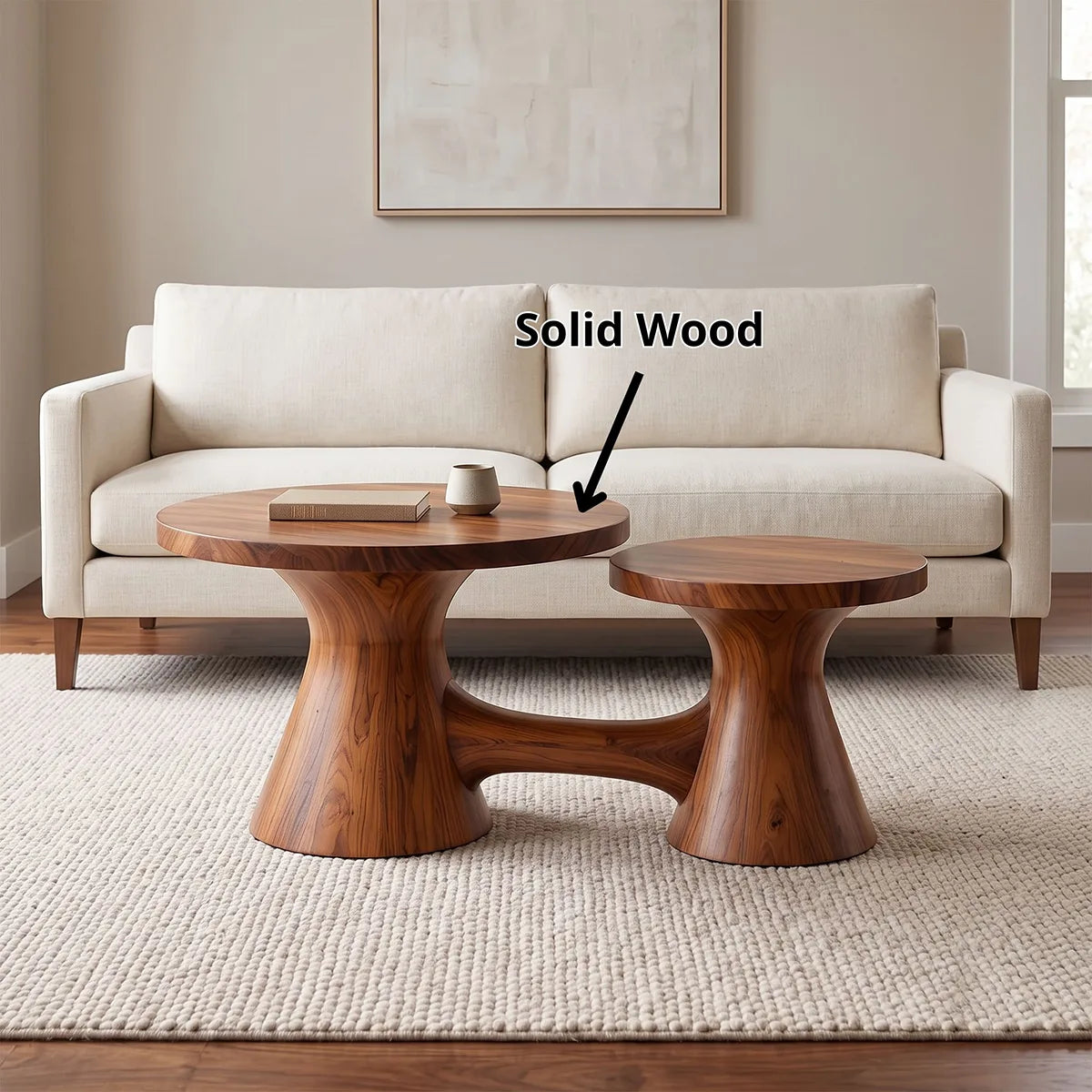 Two-Tier Round Coffee Table with Dual Pedestal Base | Sculptural Modern Living Room Table TH003-5PHH3EC