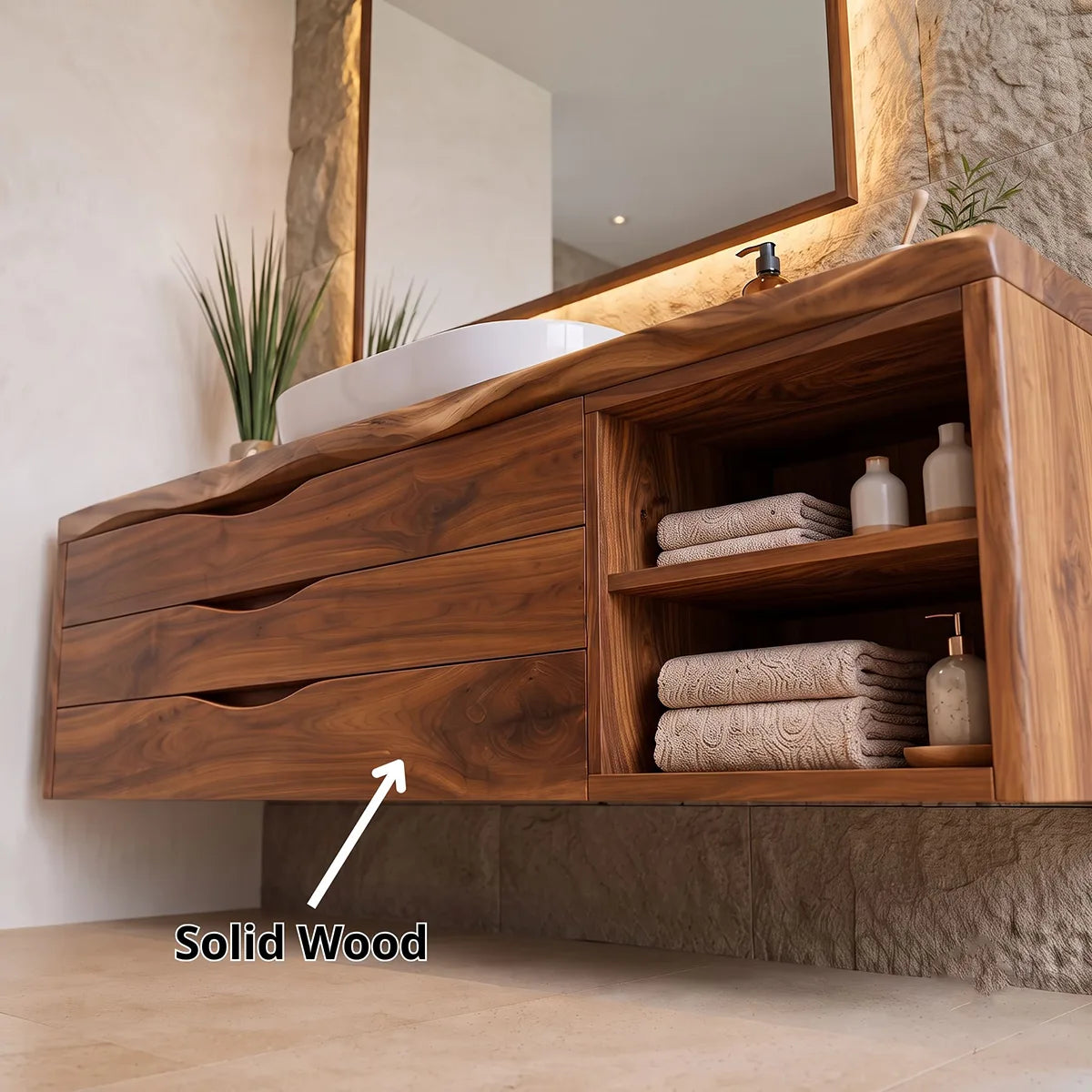 Modern Floating Bathroom Vanity | 3-Drawer Wall Mounted Vanity with Open Storage TH003-5BPE5QT