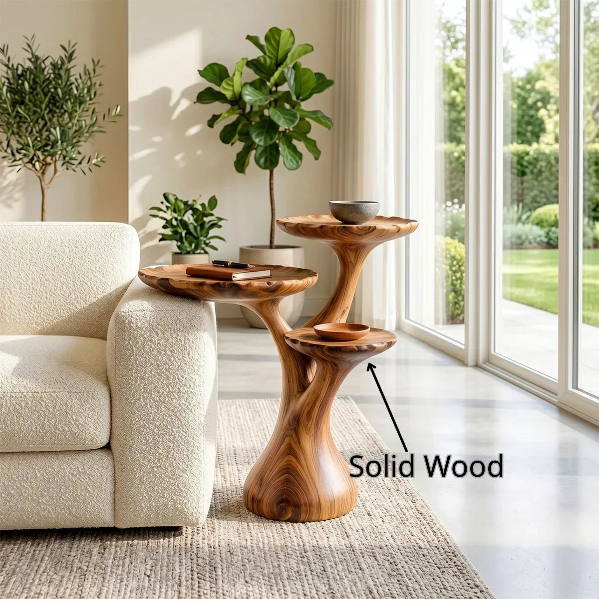 Three-Tier Solid Wood Side Table | Organic Sculptural Design TH003-9894