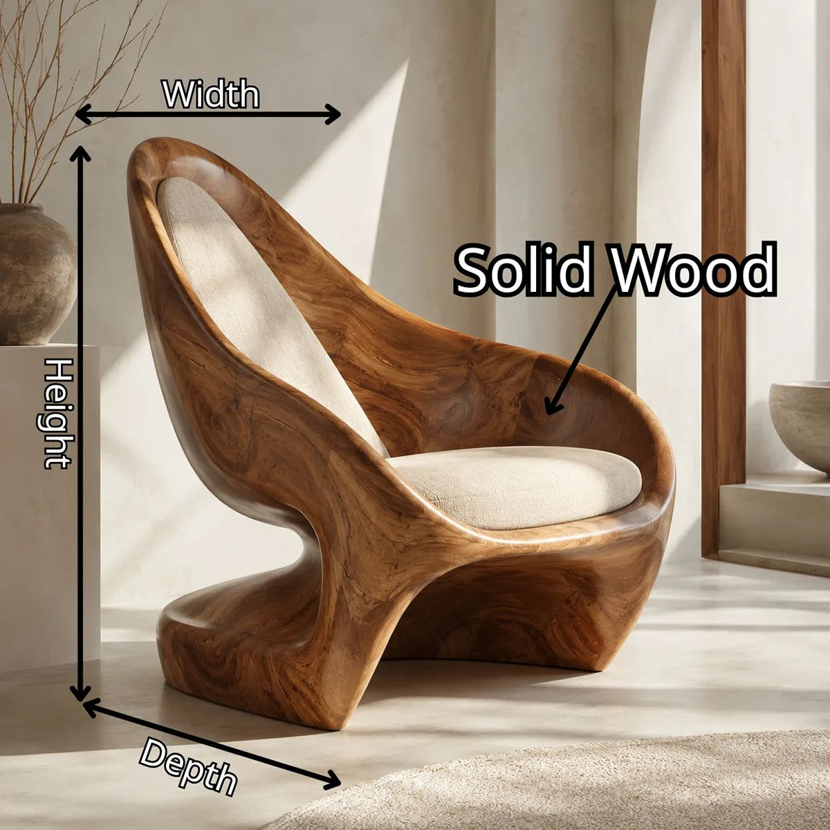 Organic Solid Wood Lounge Chair | Sculptural High Back Wooden Accent Chair TT006-6161