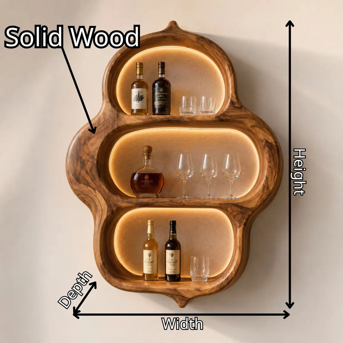 Organic Solid Wood Wall Wine Holder for Home Bars & Whiskey Lovers TT006-2134