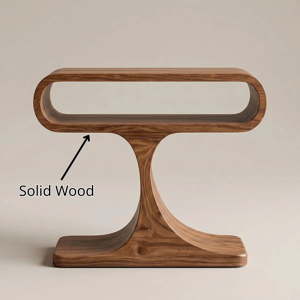 Curved Solid Wood Side Table with Shelf | Sculptural End Table TH003-6409