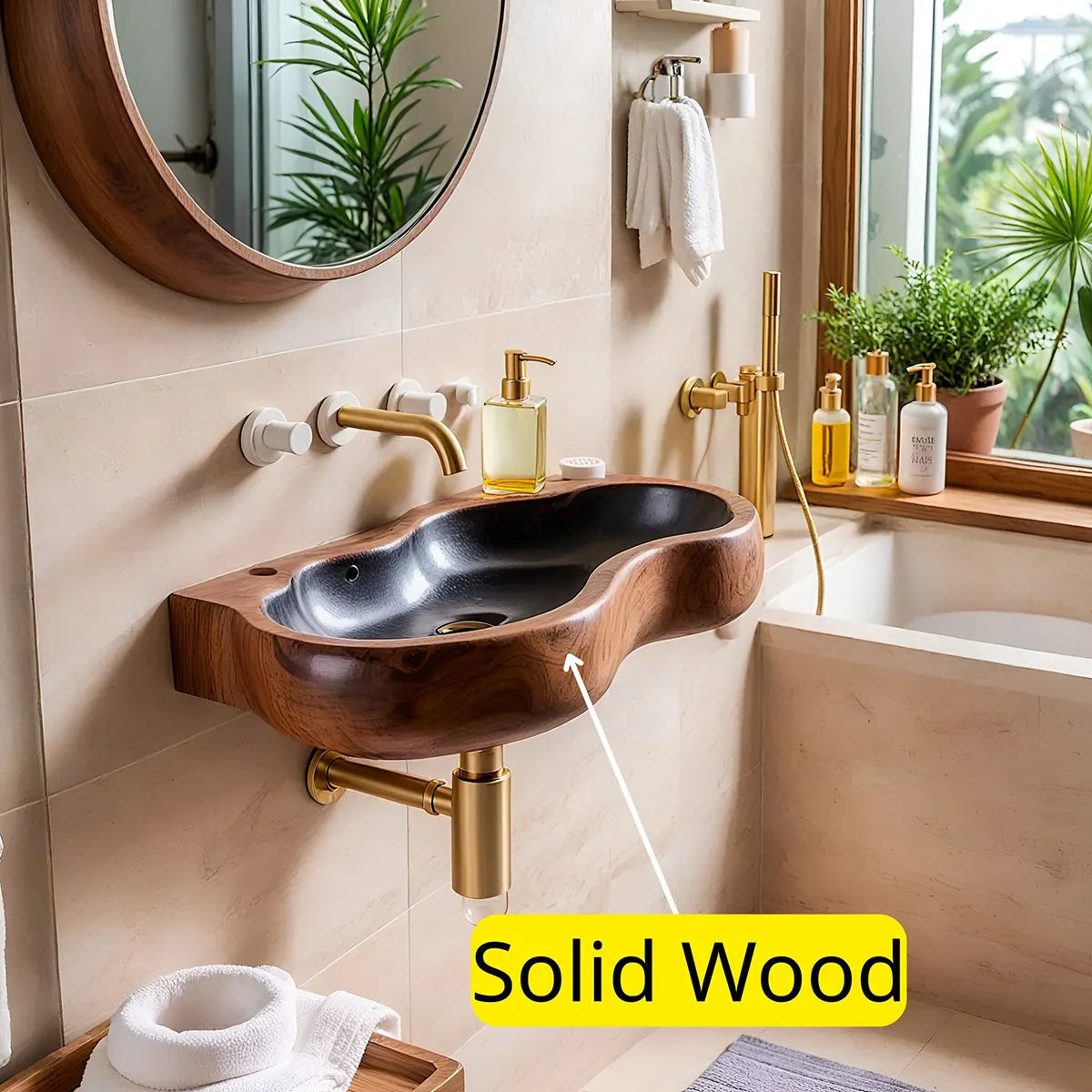 Sculptural Wall Mounted Bathroom Sink | Organic Floating Basin with Curved Edge TT006-2YVT6CP