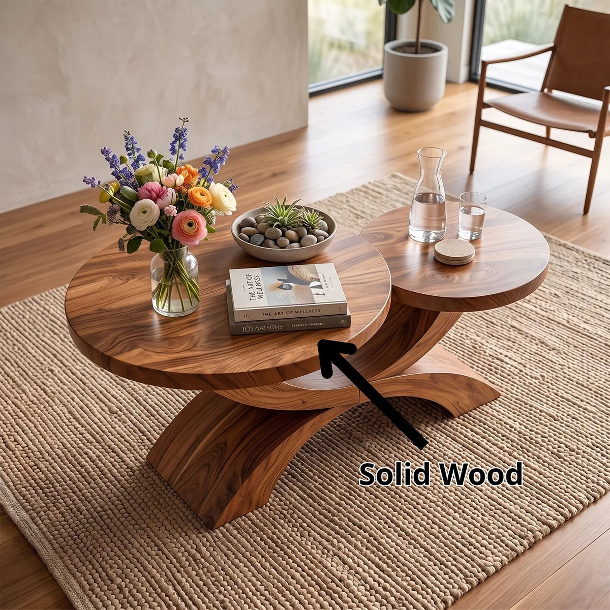 Two-Tier Round Coffee Table with Sculptural Crossed Base | Modern Living Room Center Table TH003-1RTB8PD