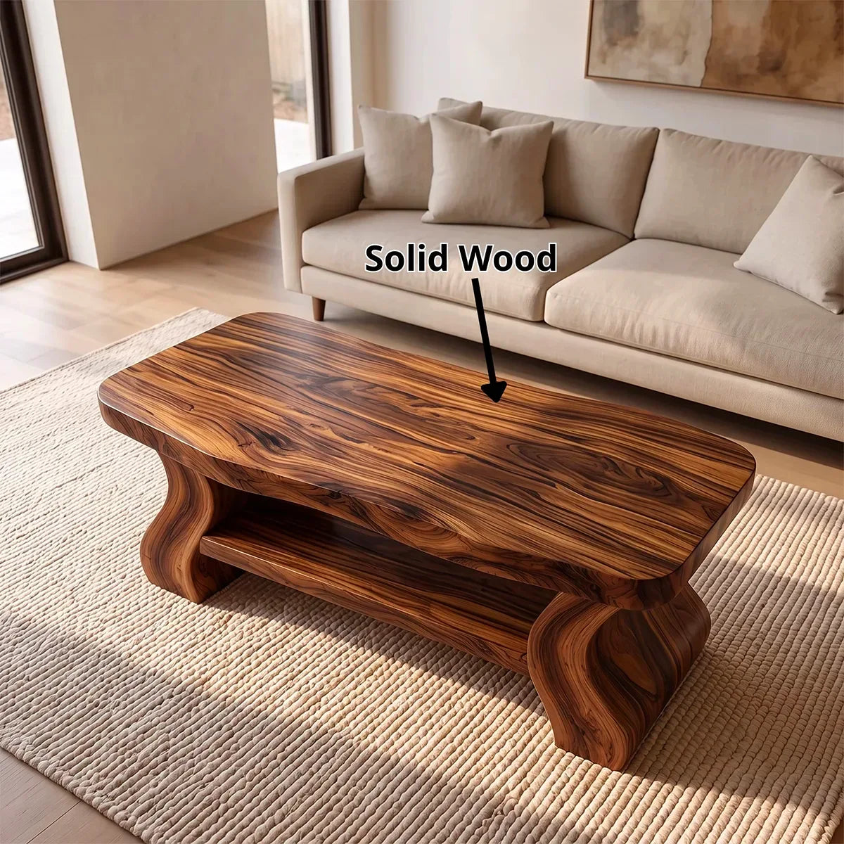 Sculptural Coffee Table with Open Lower Shelf and Curved Legs | Modern Living Room Table TH003-8YWG9UB