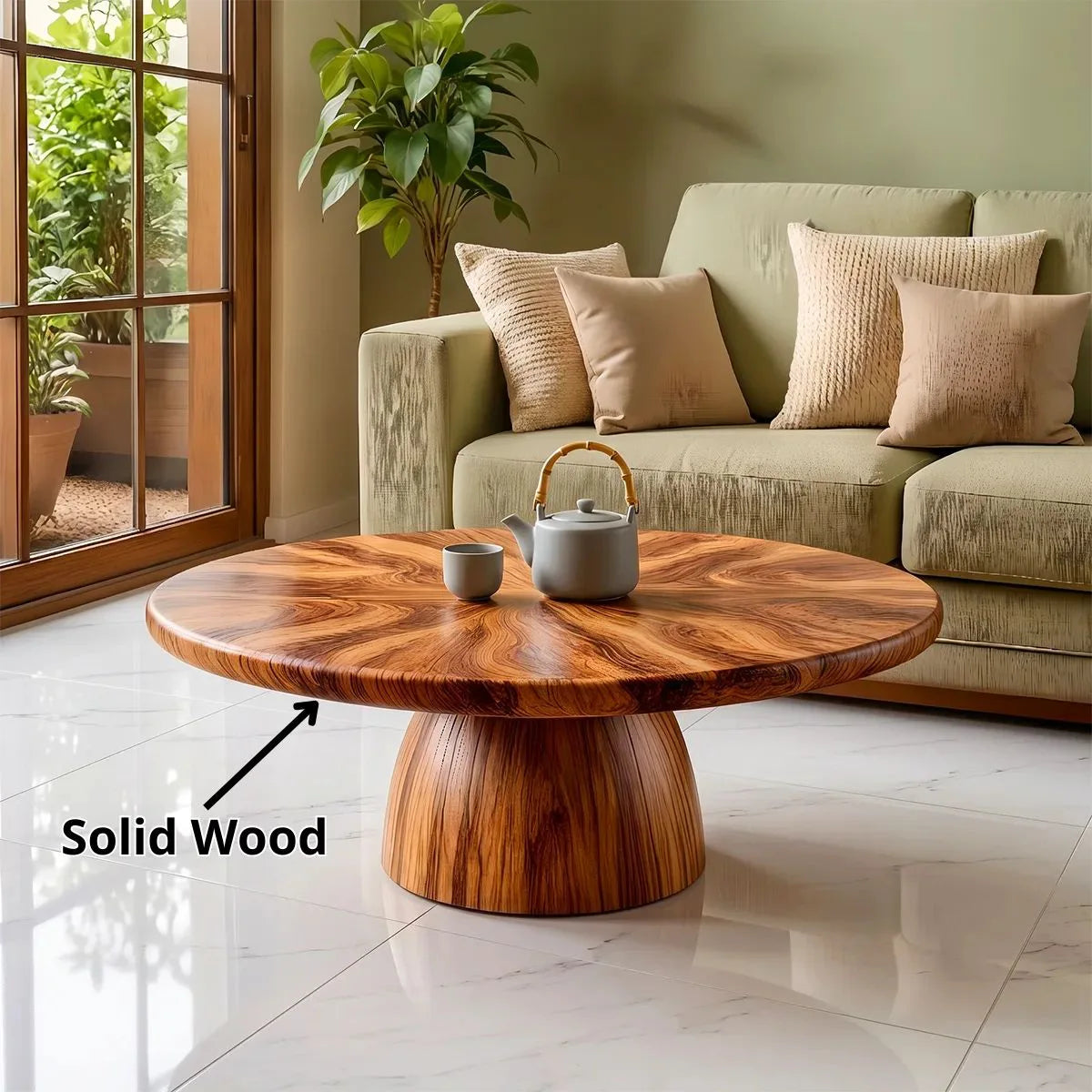 Modern Round Coffee Table | Pedestal Base Center Table for Living Room TH003-6481