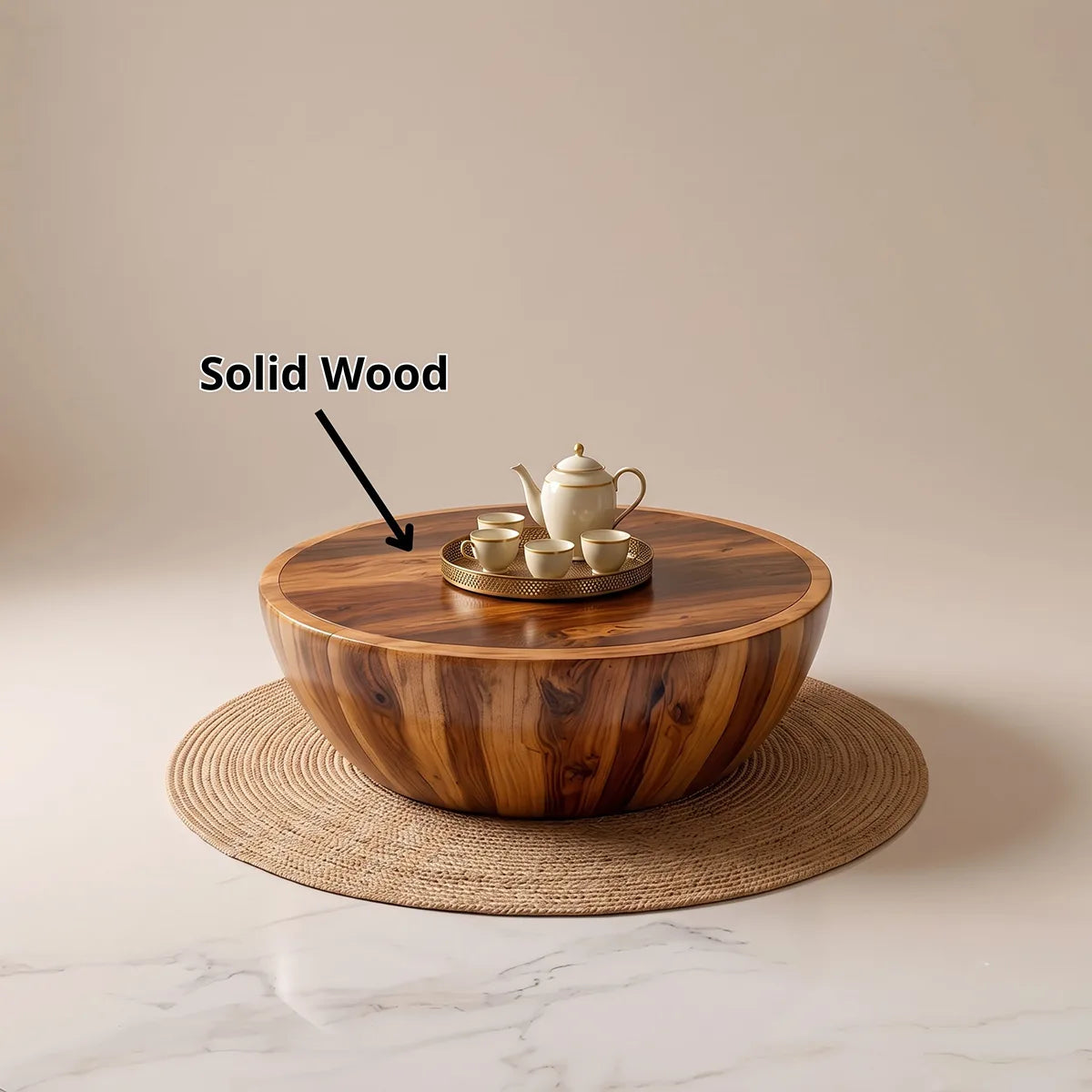 Modern Round Coffee Table | Sculptural Bowl Pedestal Center Table for Living Room TH003-2435
