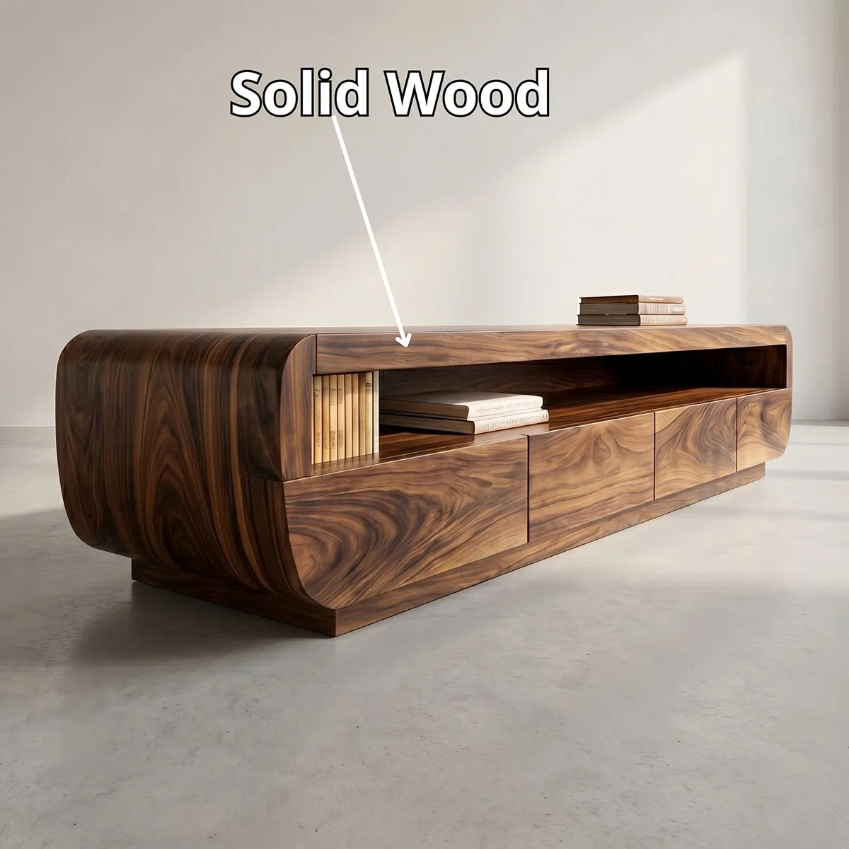Modern Solid Wood Asymmetrical Rounded TV Stand
