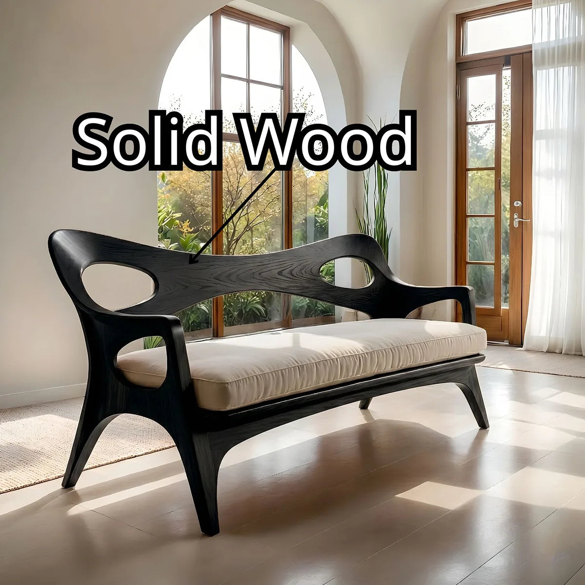 Artisan Organic Wooden Sofa with Sculptural Open-Frame Design