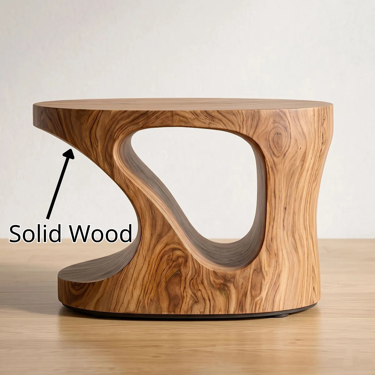 Solid Wood Side Table with Book Storage | Sculptural Design End Table TH003-9003