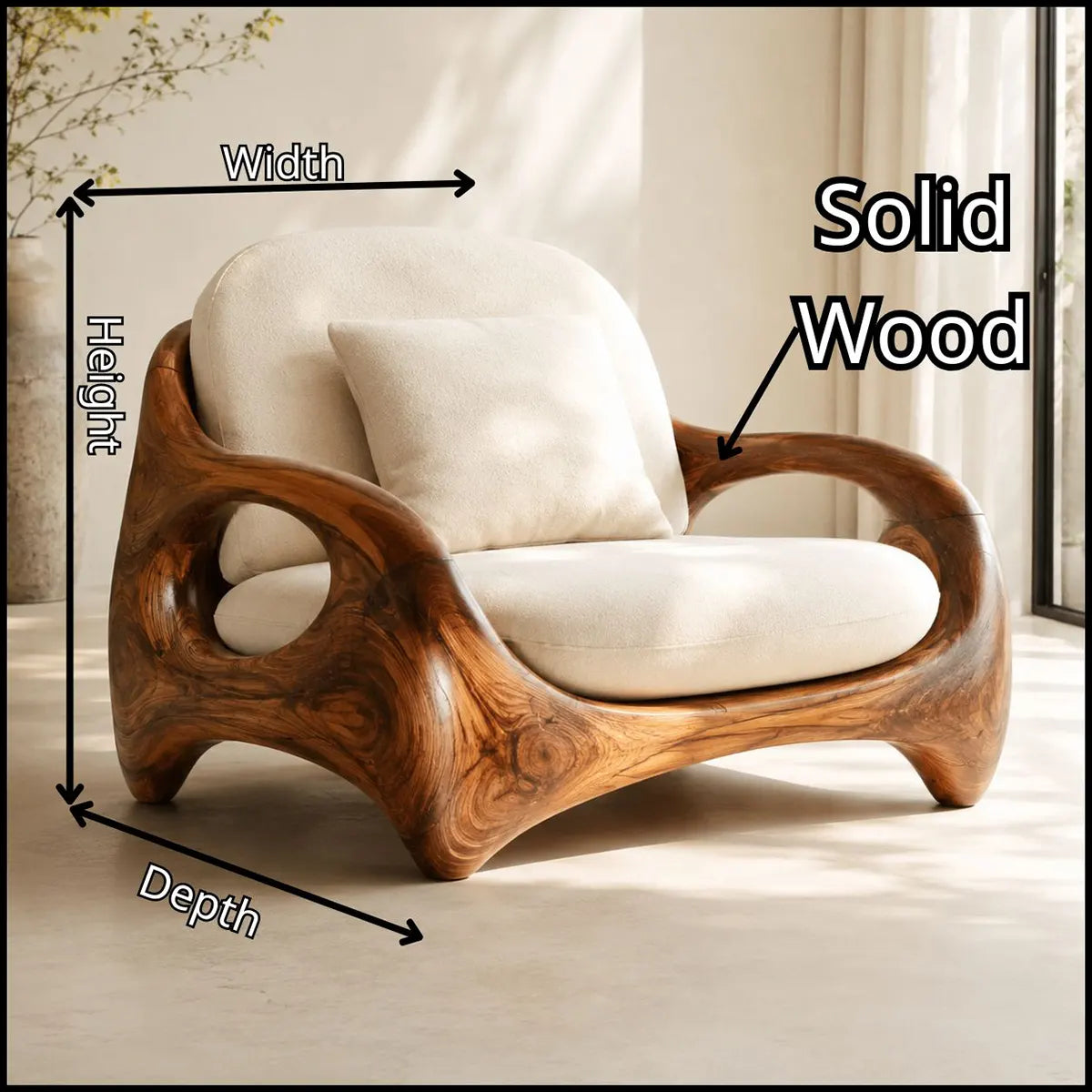 Organic Modern Solid Wood Lounge Chair | Sculptural Handcrafted Wooden Accent Chair TT006-3914