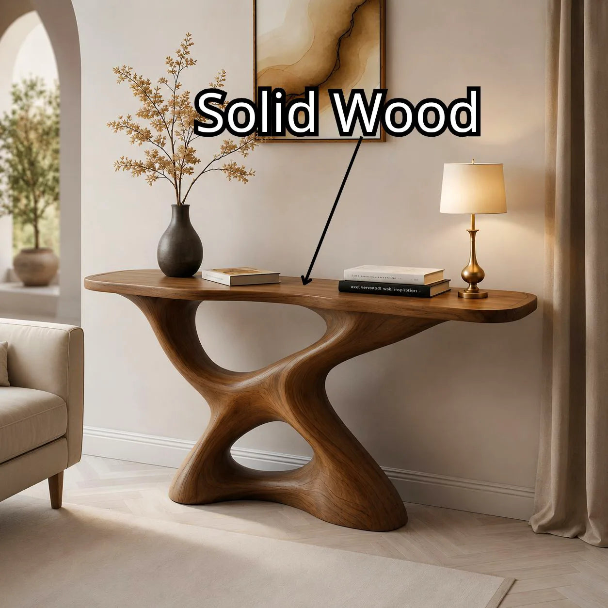 Luxury Wood Console Table, Curved Base Entryway Table, Artistic Hallway Sofa Table for Living Room