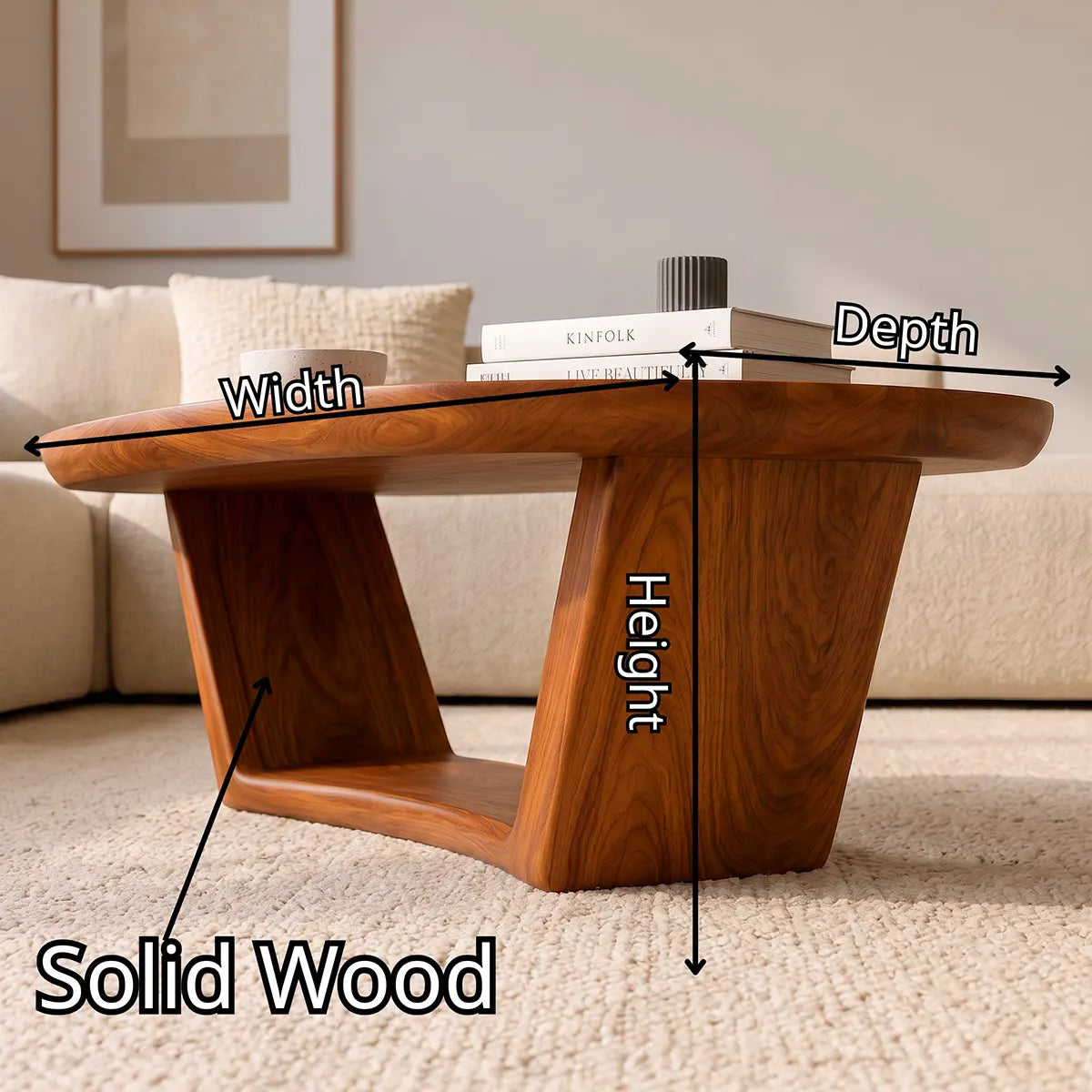 Organic Rounded Coffee Table with Open Lower Shelf | Modern Living Room Center Table TT006-8OJQ3US