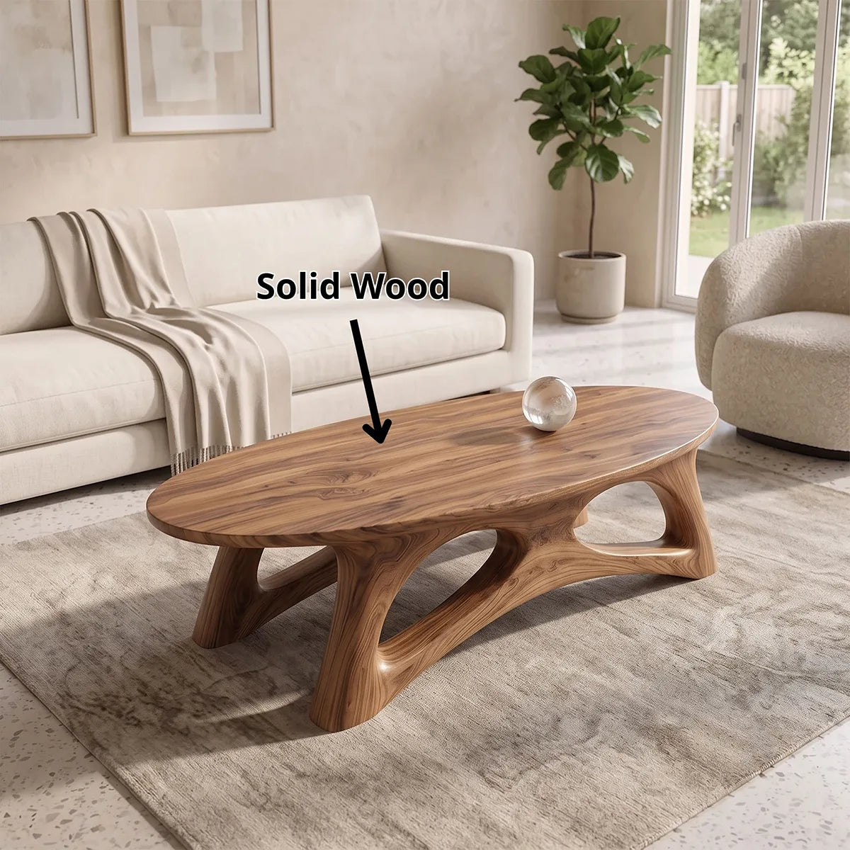 Sculptural Oval Coffee Table with Organic Open Frame Base | Modern Living Room Center Table TH003-6SVA6HR