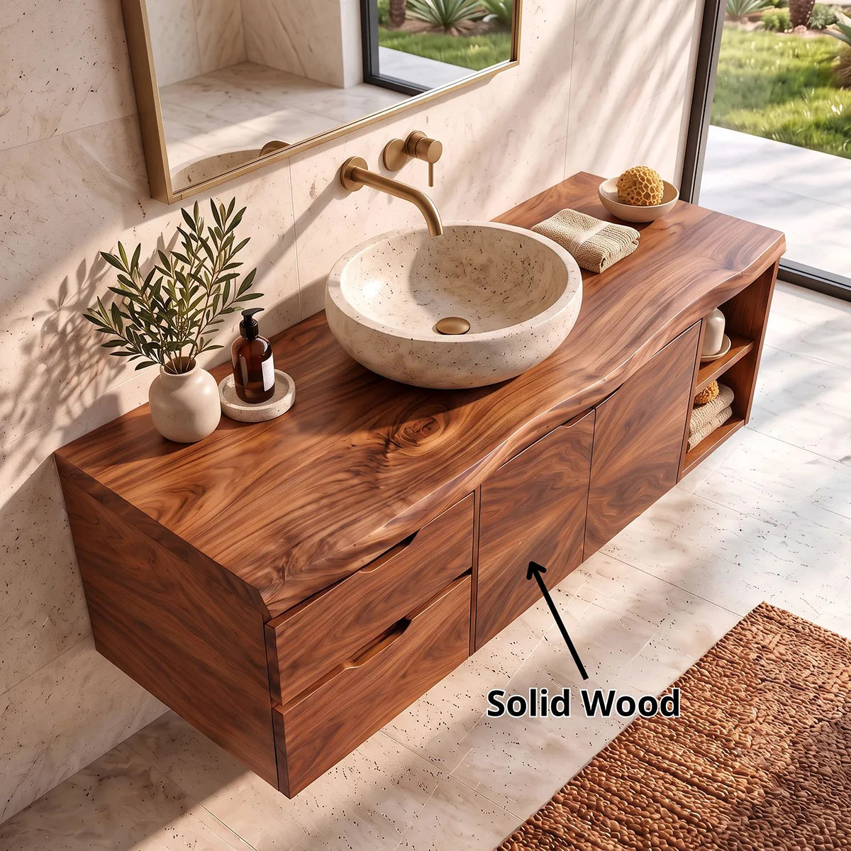 Modern Floating Bathroom Vanity | 2-Drawer Wall Mounted Vanity with Cabinet & Open Storage TH003-2GCX7AC