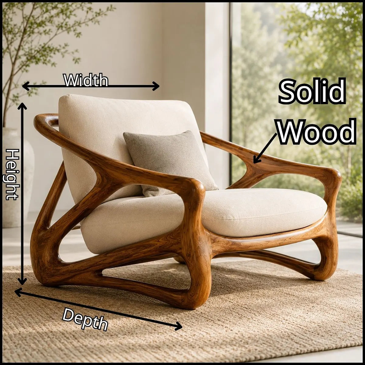 Organic Modern Solid Wood Lounge Chair | Sculptural Wooden Chair for Luxury Living Rooms TT006-5708