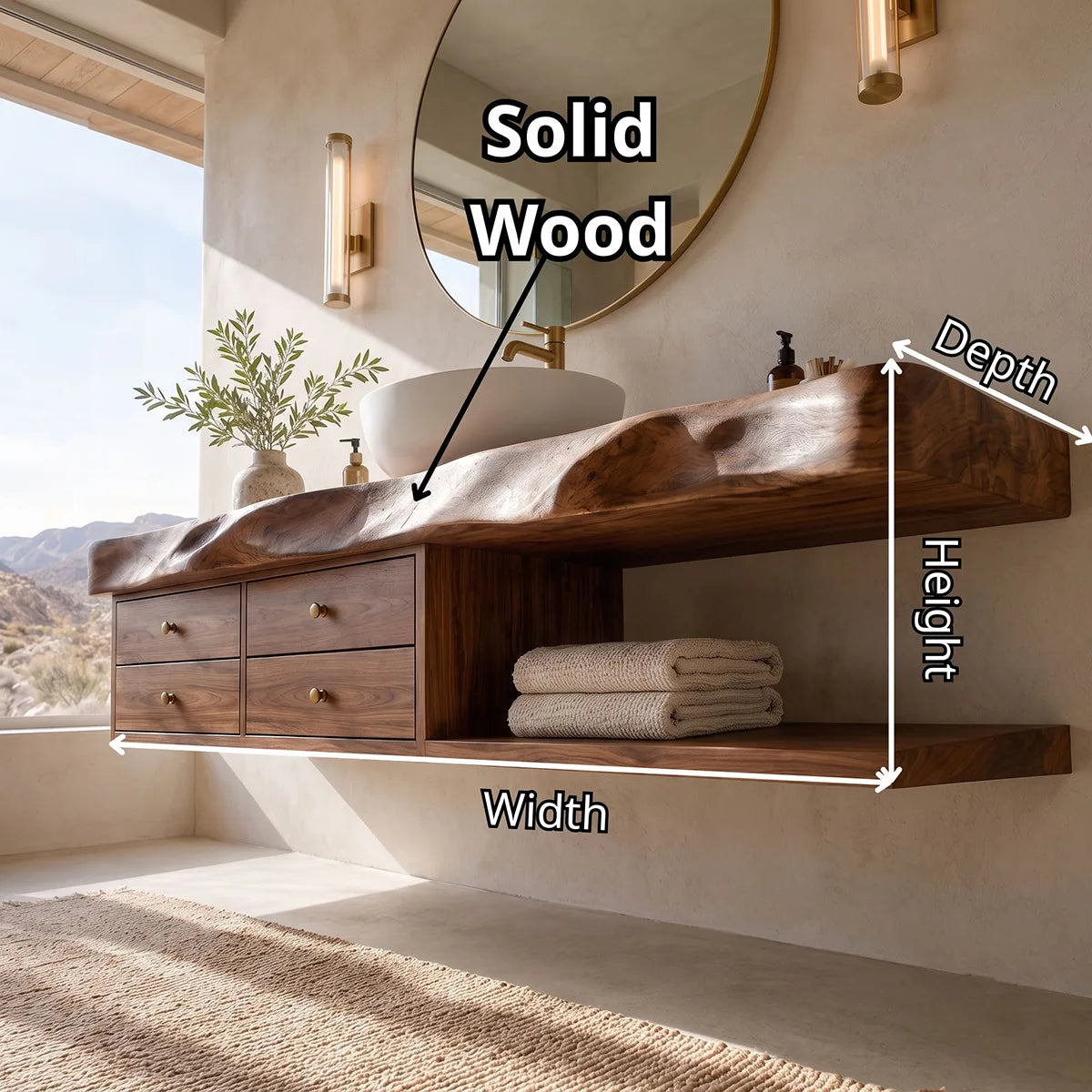Organic Bathroom Vanity with 4 Drawers & Open Shelf | Freeform Edge Vanity Cabinet TT006-9HXZ1BE