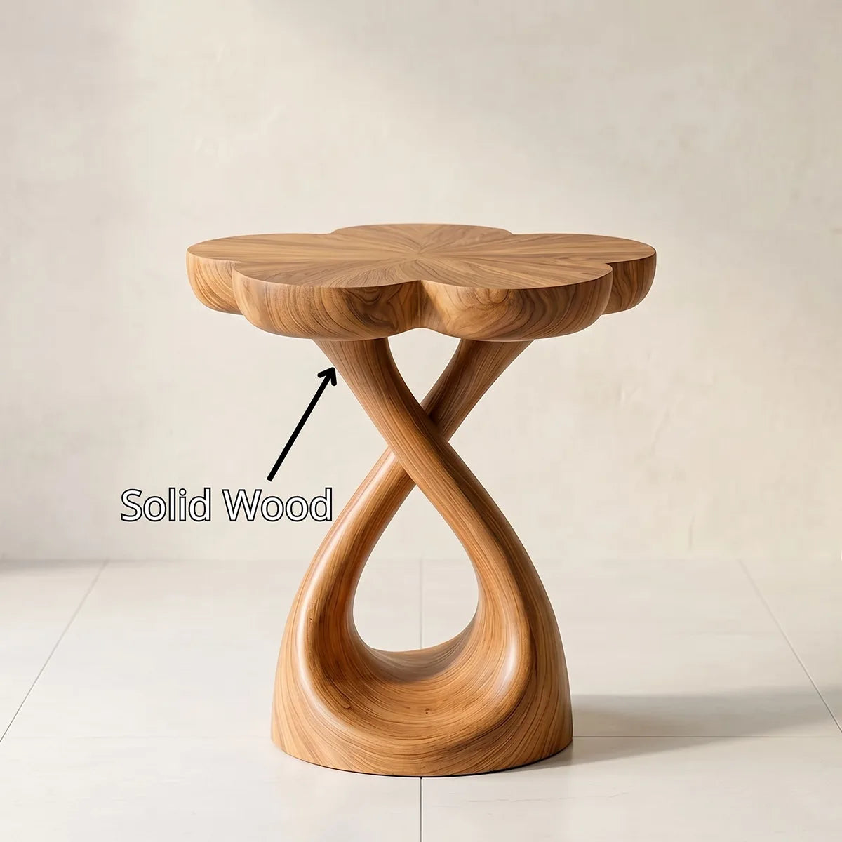 Petal Top Solid Wood Side Table | Sculptural End Table TH003-8683