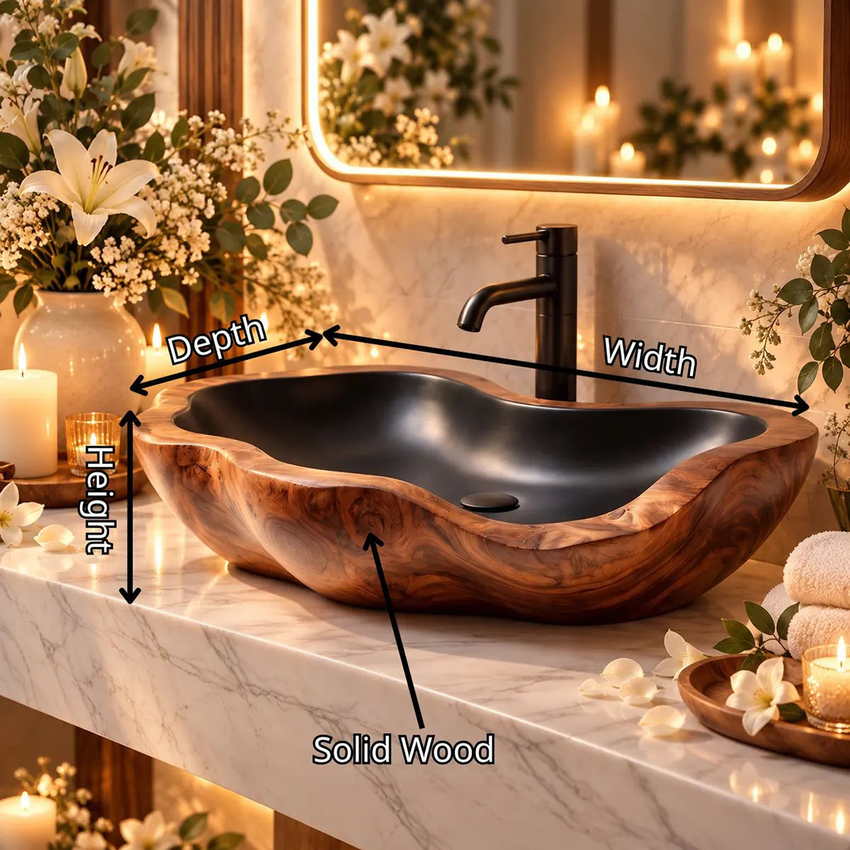 Organic Freeform Vessel Sink | Sculptural Asymmetrical Countertop Bathroom Basin TT006-1UMX3XP