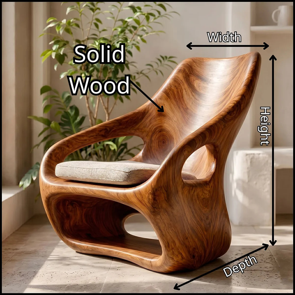 Organic Sculptural Solid Wood Lounge Chair | Handcrafted Modern Wooden Accent Chair TT006-4747