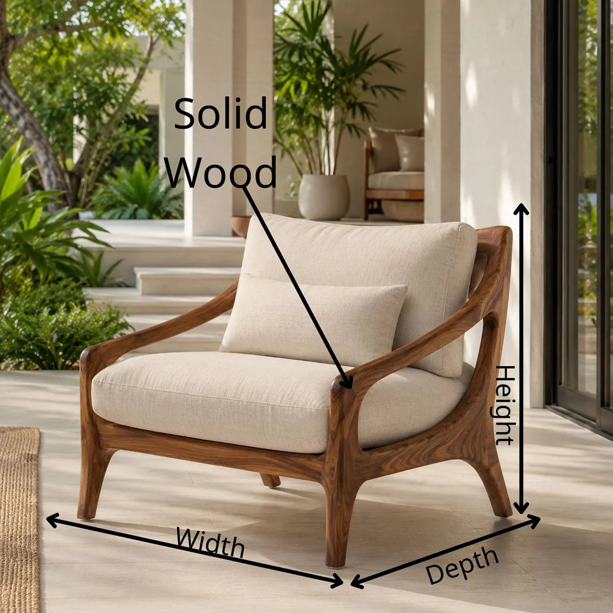 Solid Wood Lounge Chair | Handcrafted Mid-Century Modern Wooden Accent Chair TT006-6057