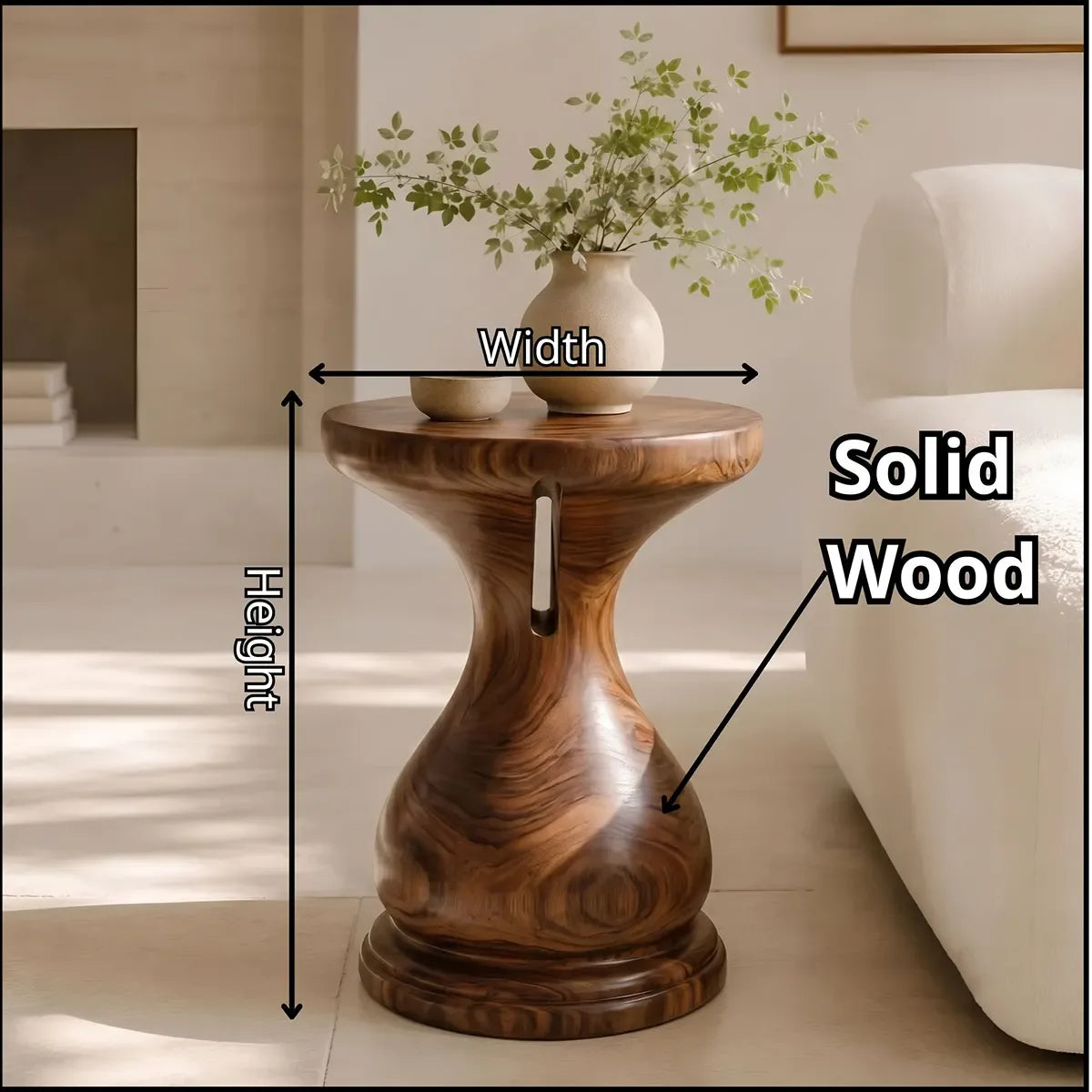 Sculptural Hourglass Wood End Table | Round Pedestal Side Table TT006-1EXY3PZ