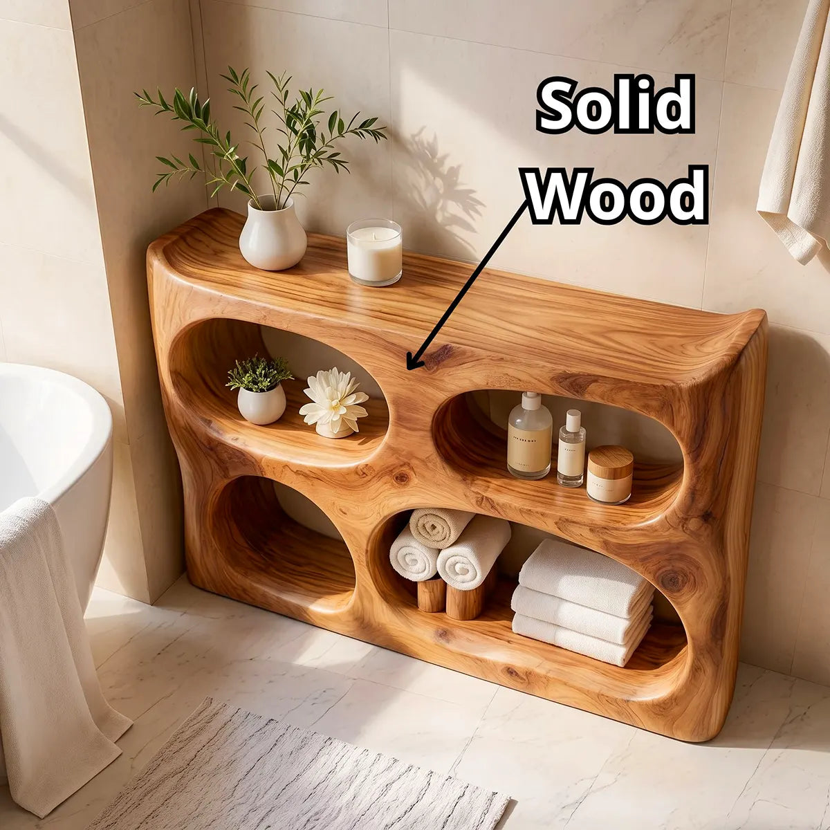 Sculptural Bathroom Storage Cabinet | Freestanding Open Shelf Console TT006-8PTB5CJ