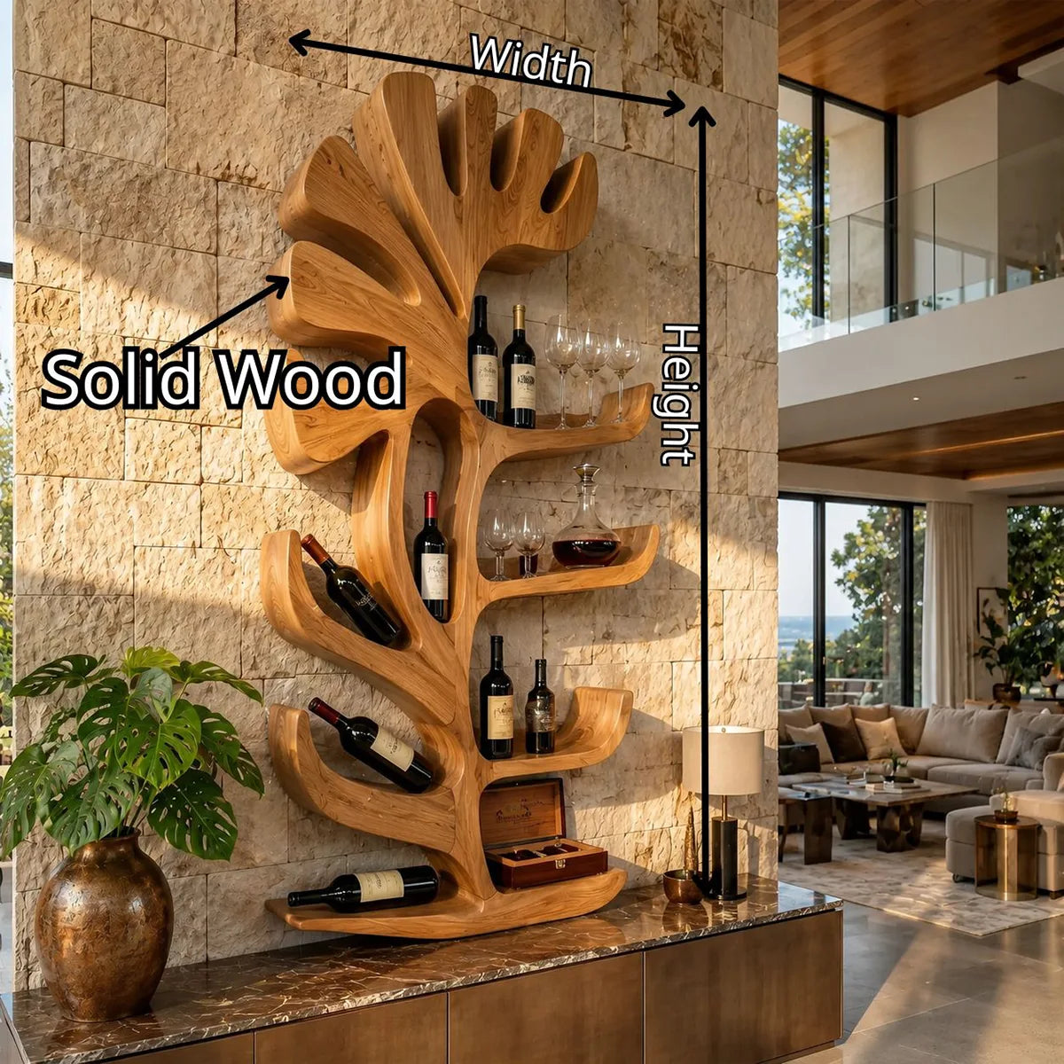 Sculptural Tree Solid Wood Wine Holder for Home Bars & Wine Collectors TT006-7940