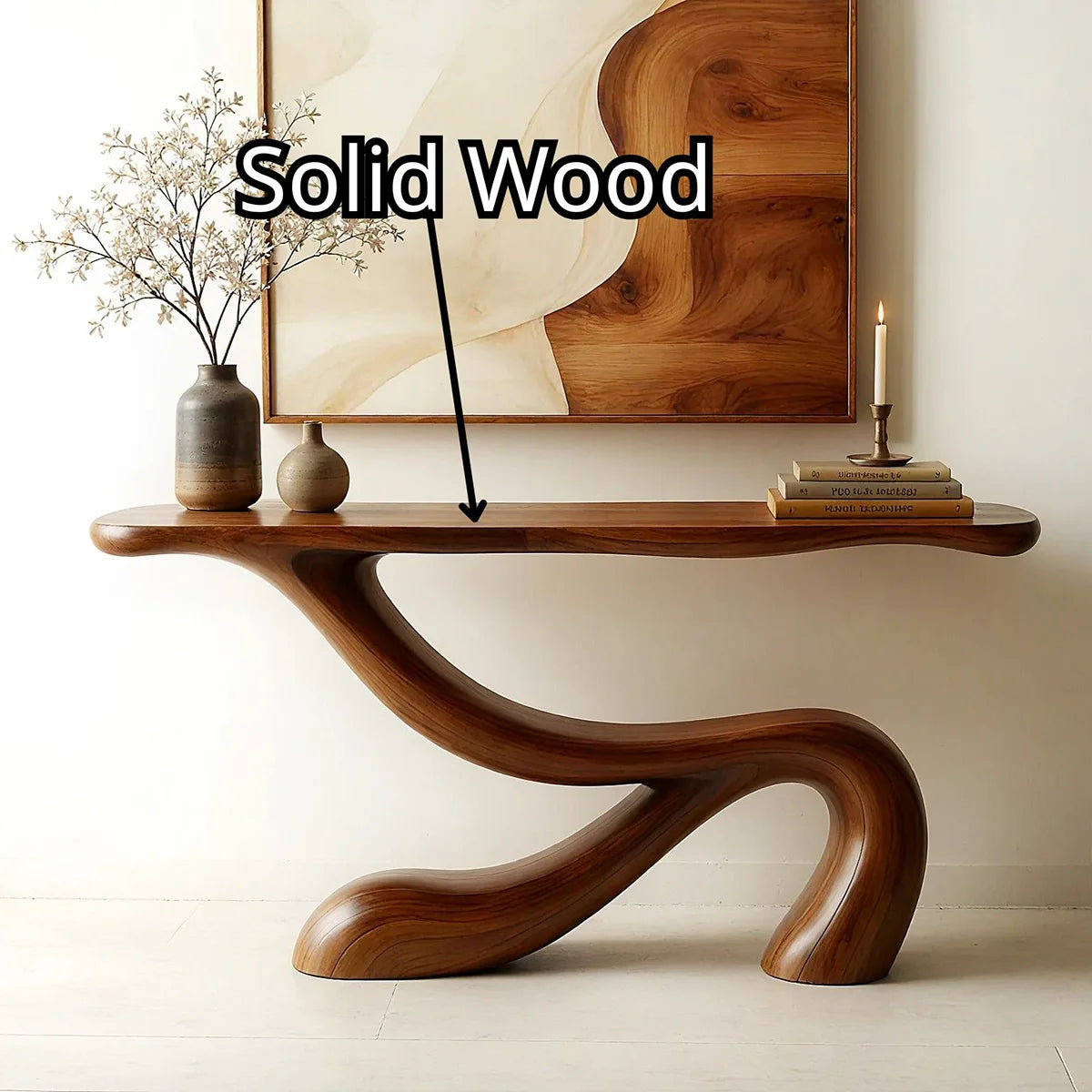 Handcrafted Solid Wood Console Table – Organic Modern Entryway Table