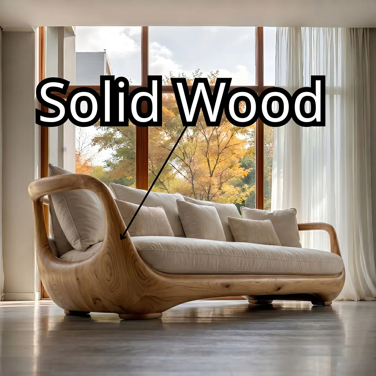 Luxury Organic Modern Curved Solid Wood Sofa with Sculptural Design