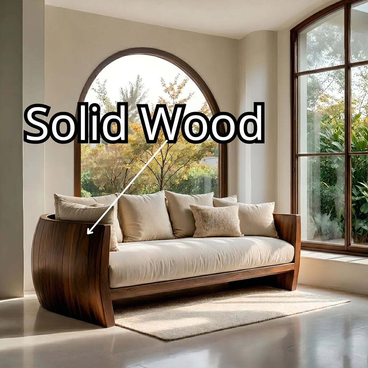Luxury Minimalist Wooden Sofa with Sculptural Solid Wood Frame