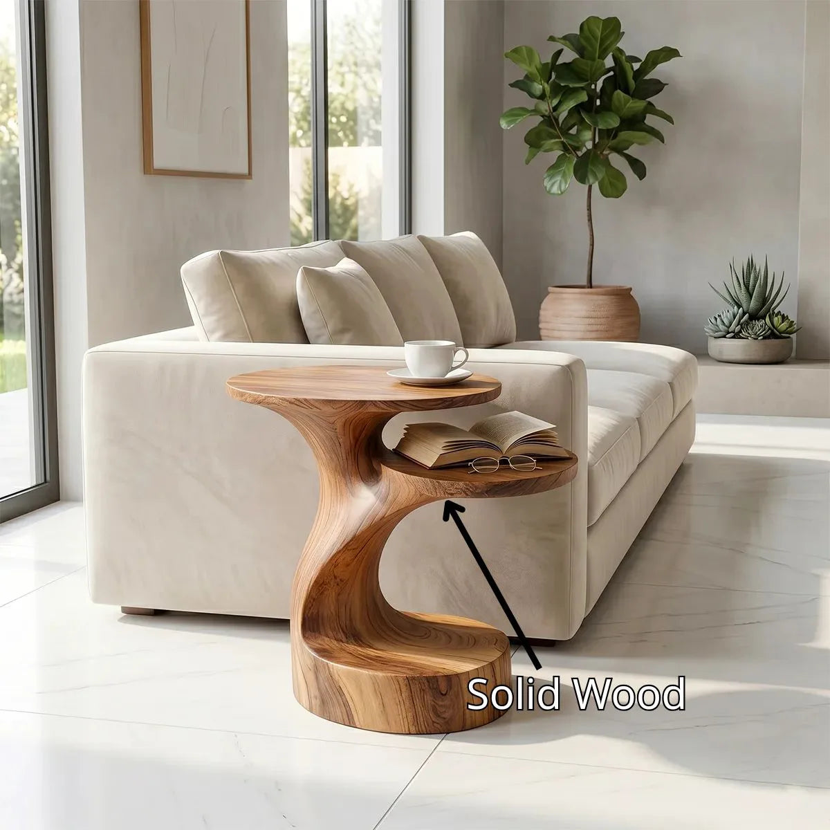 Handcrafted Solid Wood End Table with Open Shelves – Sculptural Organic Side Table TH003-1037