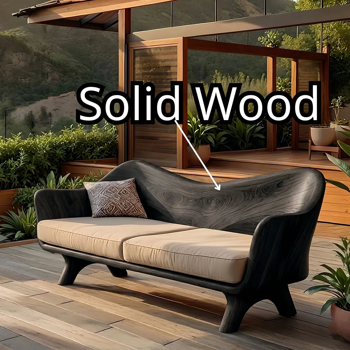 Luxury Organic Modern Outdoor Wooden Sofa with Sculptural Curved Frame