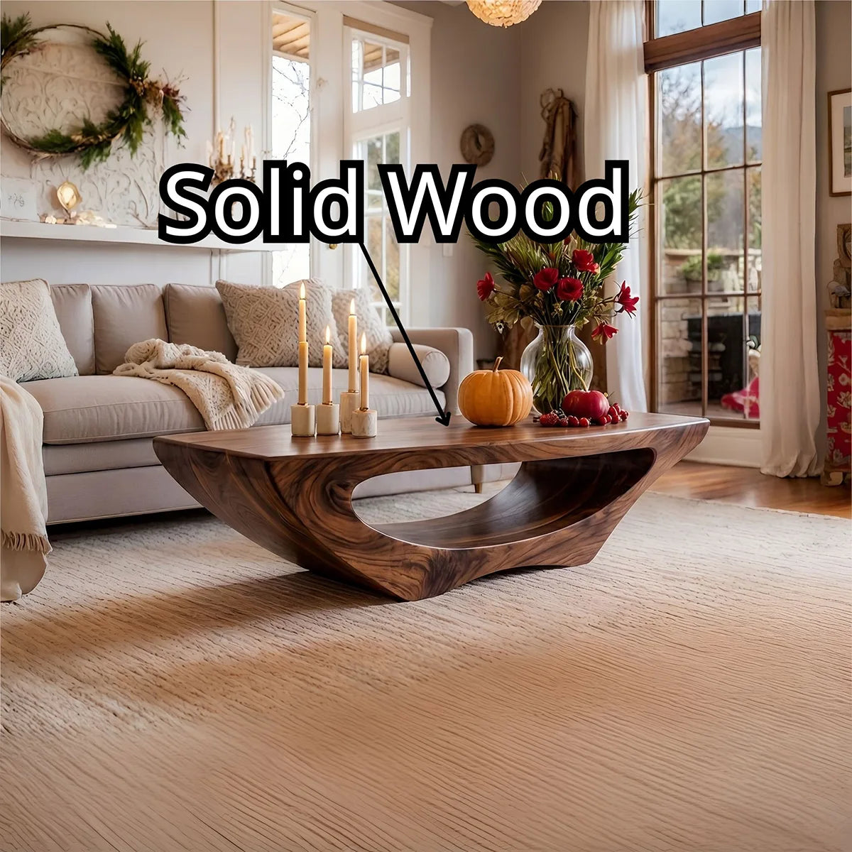 Sculptural Solid Wood Coffee Table – Handcrafted Organic Modern Living Room Table