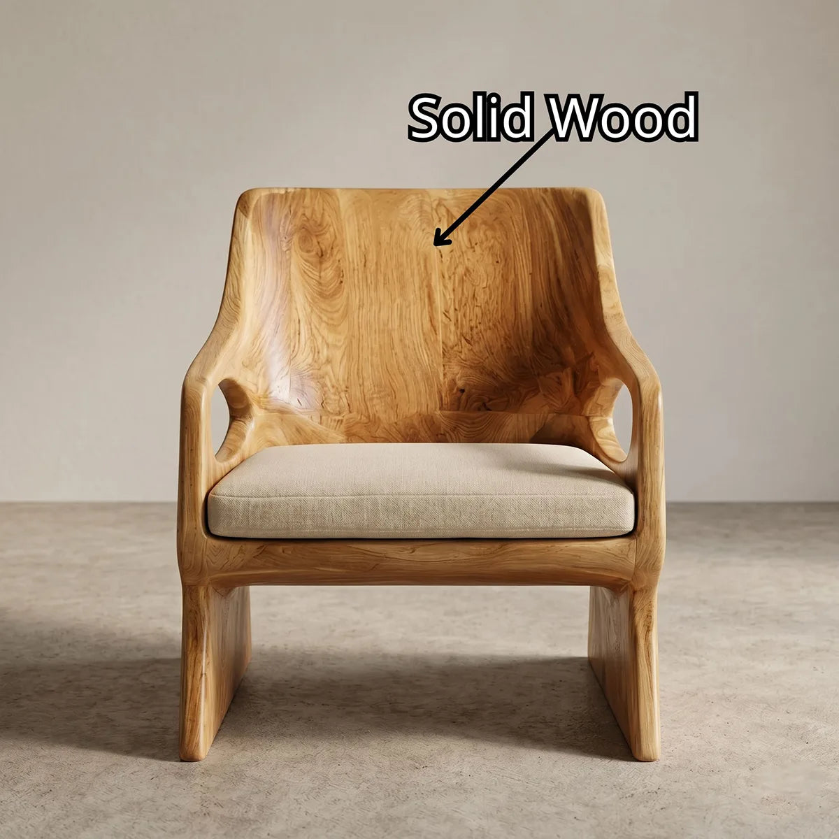 Organic Solid Wood Lounge Chair | Handcrafted Modern Wooden Accent Chair with Sculpted Arms TT006-9754