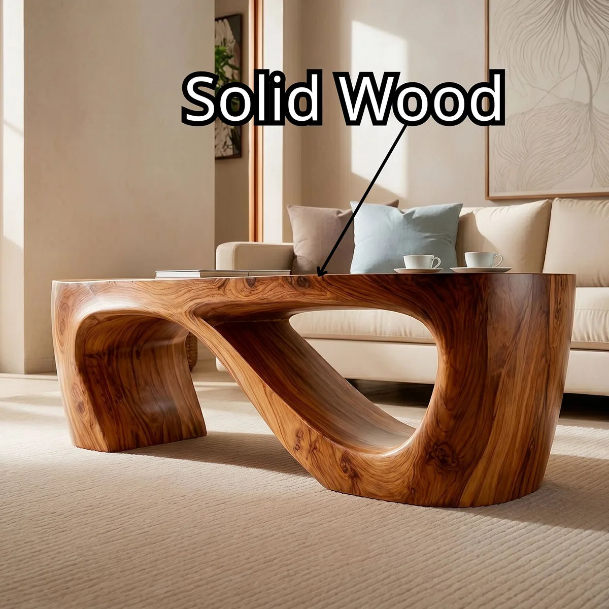 Organic Sculptural Solid Wood Coffee Table – Handcrafted Modern Center Table