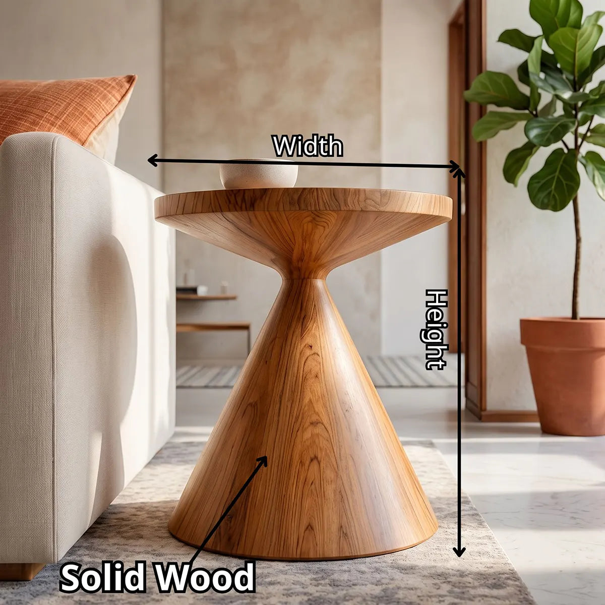 Sculptural Hourglass Wood End Table | Round Flared Pedestal Side Table TT006-5OBC6IL