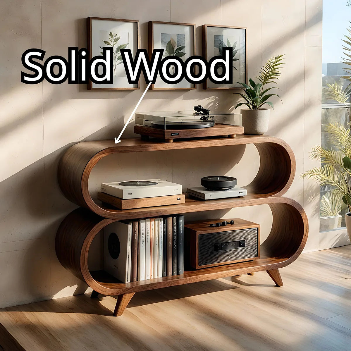 Organic Soft Wave Curved Wood Console Base | Mid-Century Modern Shelving