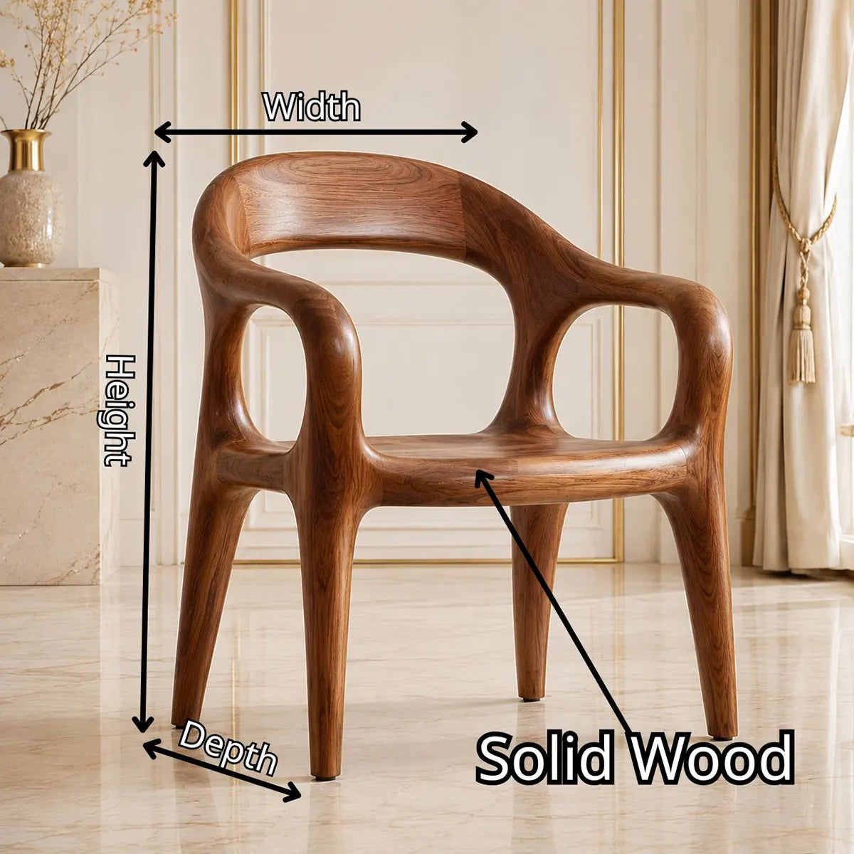 Handcrafted Organic Wood Chair with Sculptural Curved Frame TT006-2074