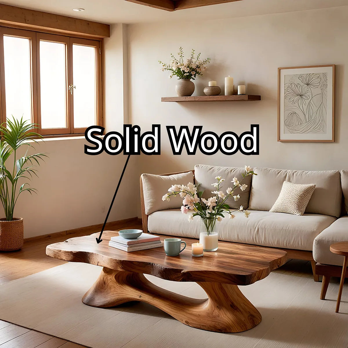 Live Edge Solid Wood Coffee Table – Handcrafted Organic Modern Center Table