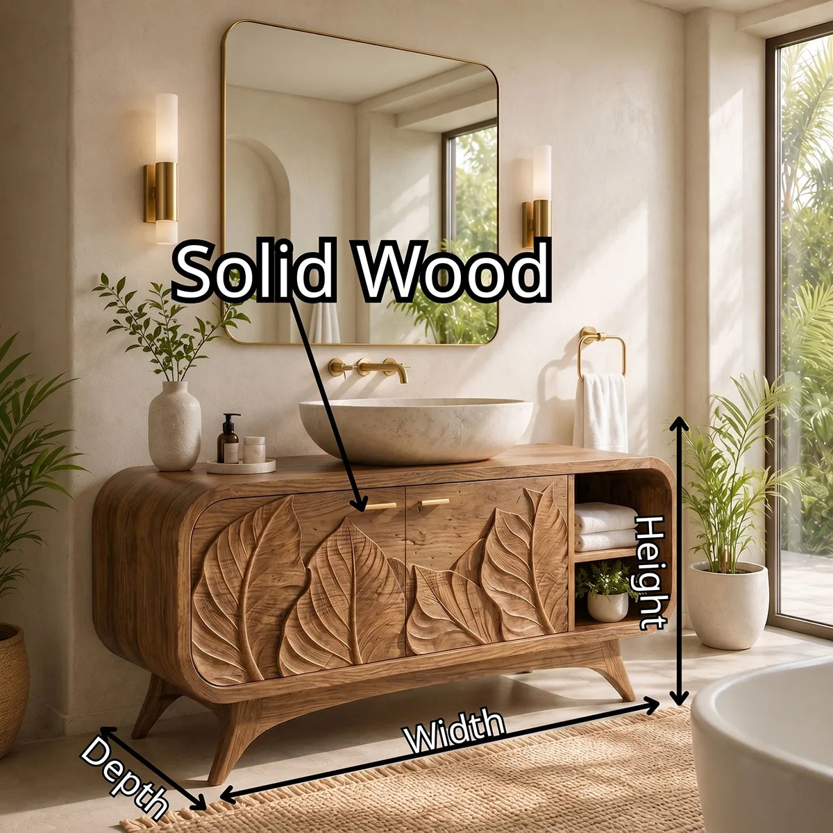 Botanical Leaf Relief Single Sink Bathroom Vanity Cabinet TT006-4332