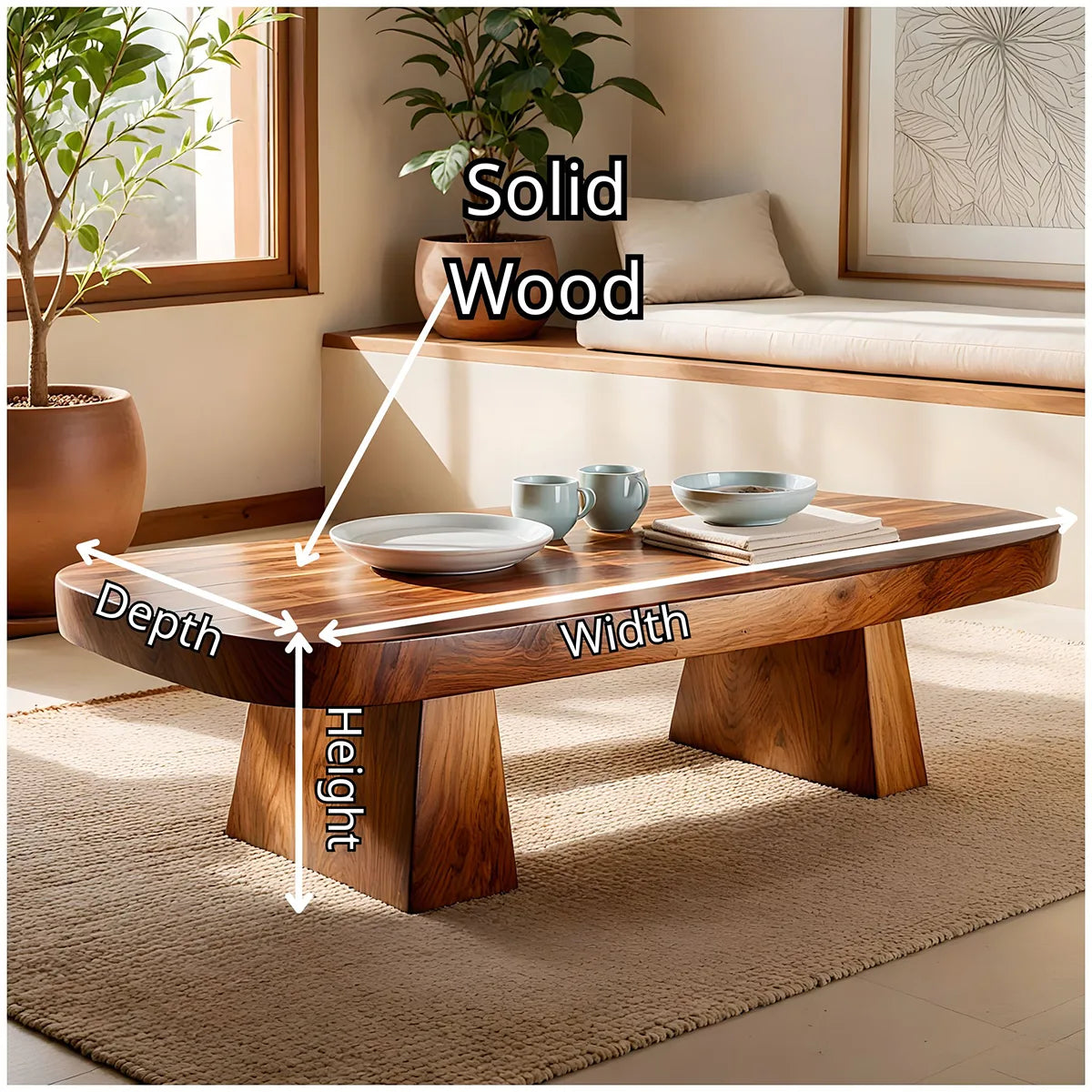 Modern Solid Wood Coffee Table | Minimalist Rectangular Hardwood Coffee Table for Living Room TT006-4042