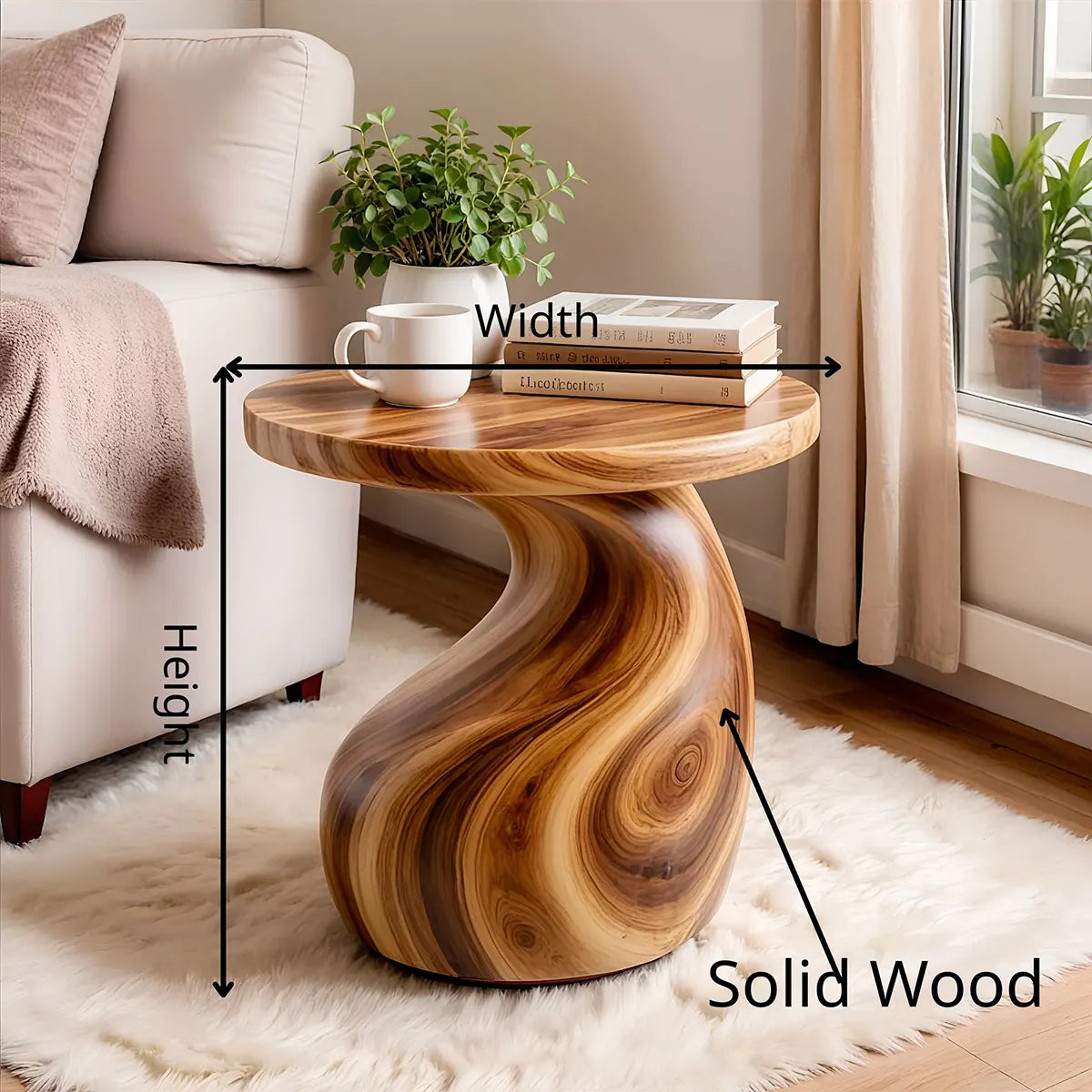 Sculptural S-Curve Wood End Table | Round Organic Pedestal Side Table TT006-2YGL2AE