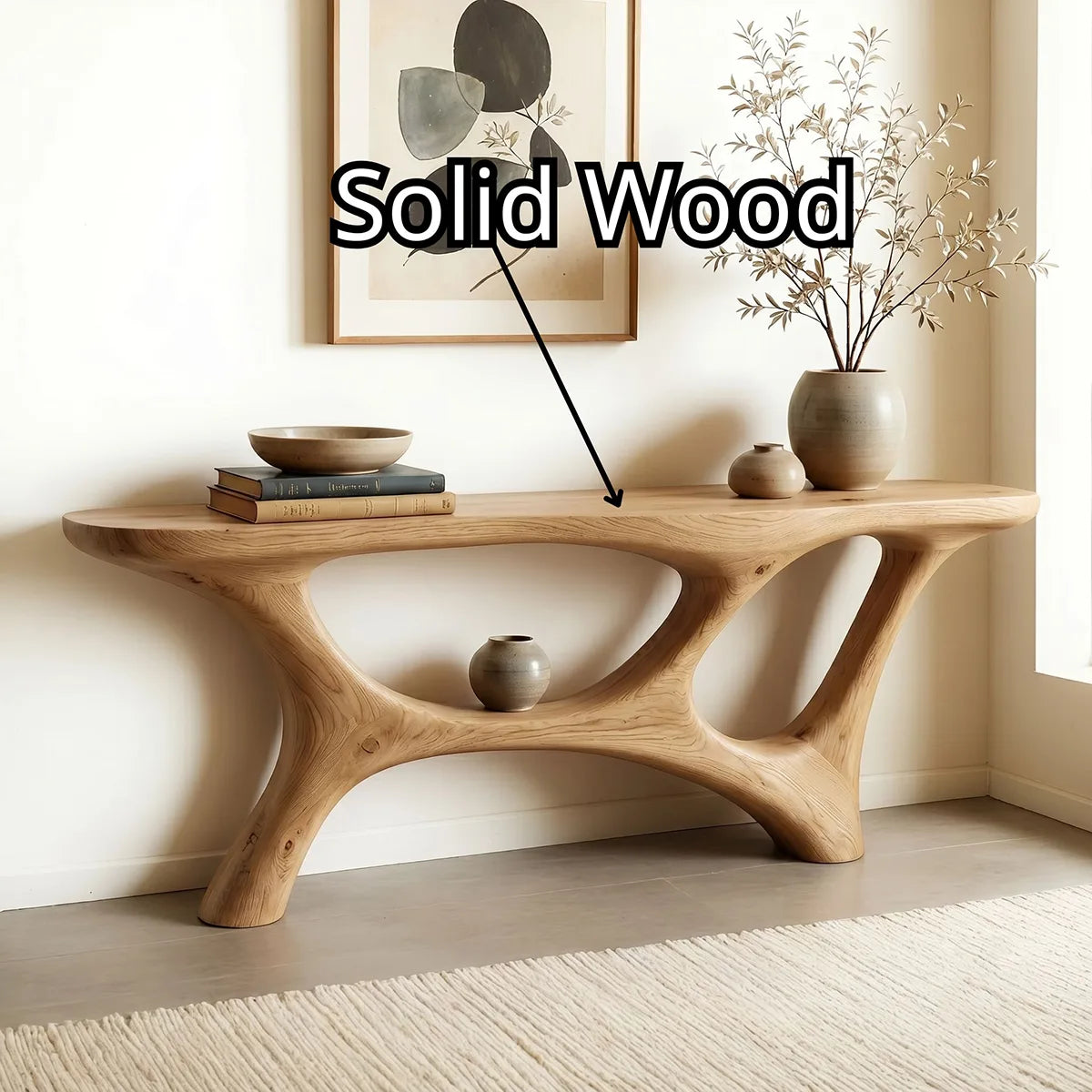 Handcrafted Organic Solid Wood Console Table – Modern Sculptural Design