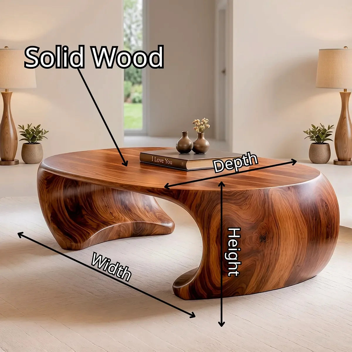 Sculptural Organic Coffee Table with Curved Solid Base | Modern Living Room Center Table TT006-7QSY9AG
