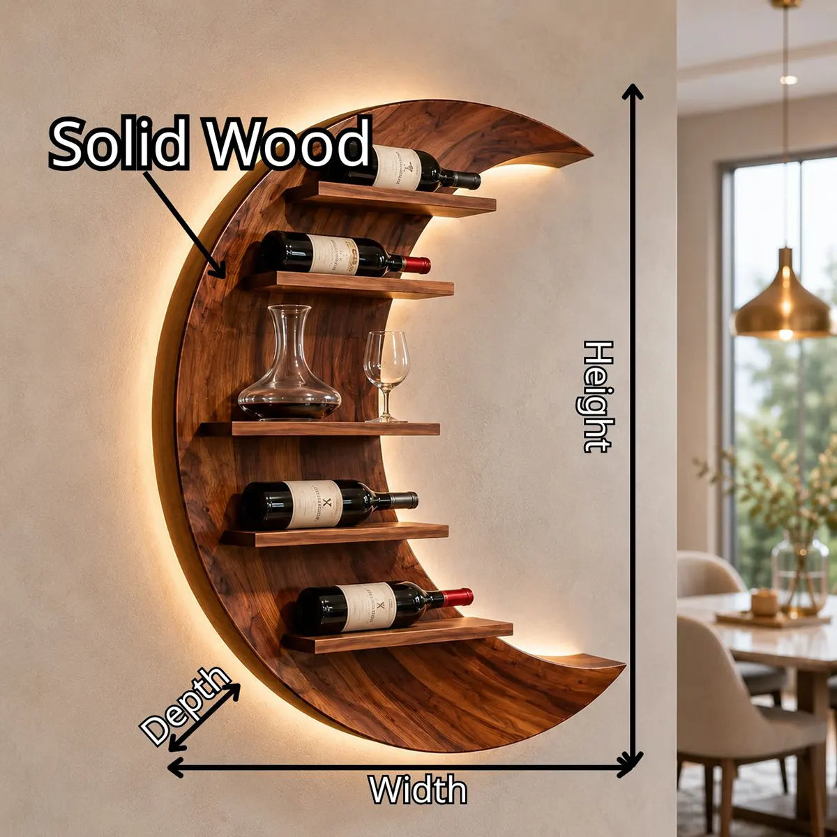 Crescent Moon Solid Wood Wall Wine Rack for Home Bars & Wine Lovers TT006-2517