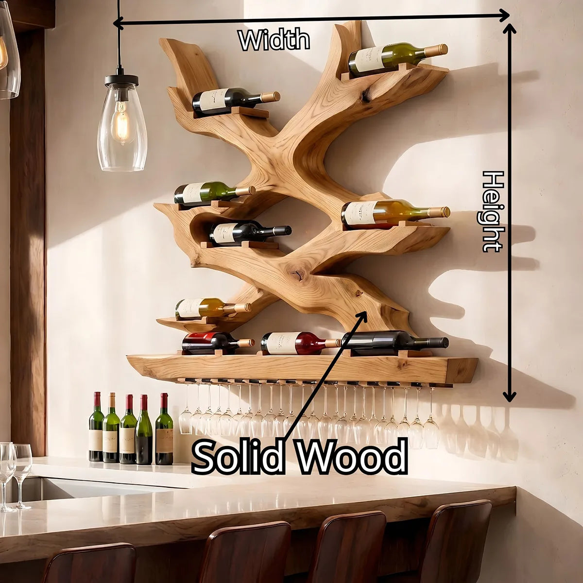 Mid Century Vineweave Solid Wood Wall Wine Rack for Home Bars & Wine Collectors TT006-8476