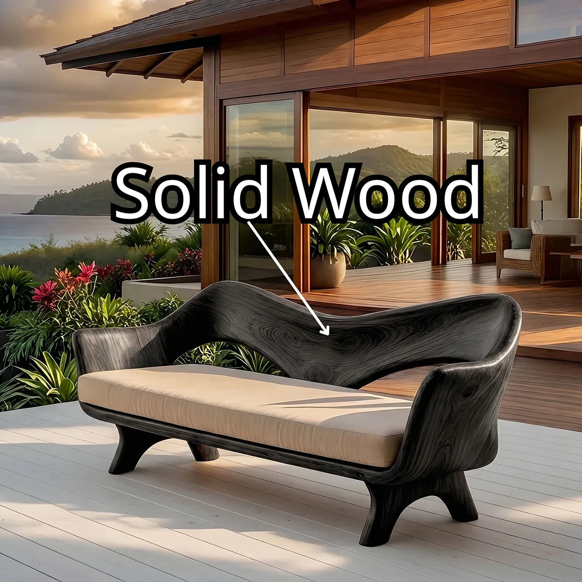 Luxury Sculptural Outdoor Wooden Sofa with Organic Modern Curved Design